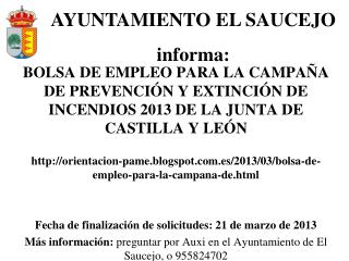 AYUNTAMIENTO EL SAUCEJO informa: