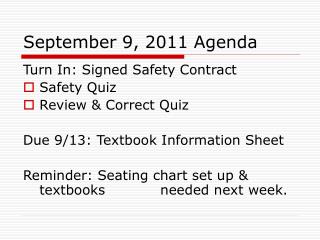 September 9, 2011 Agenda