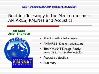 Neutrino Telescopy in the Mediterranean – ANTARES, KM3NeT and Acoustics
