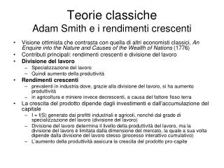 Teorie classiche Adam Smith e i rendimenti crescenti