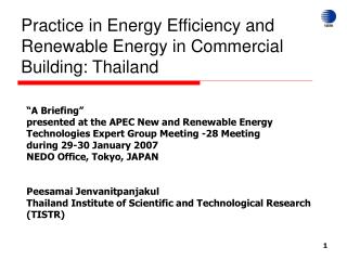 Practice in Energy Efficiency and Renewable Energy in Commercial Building: Thailand