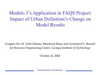 Models-3’s Application in FAQS Project: Impact of Urban Definition’s Change on Model Results