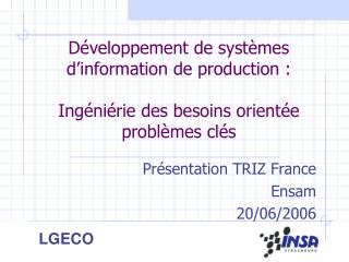 Présentation TRIZ France Ensam 20/06/2006