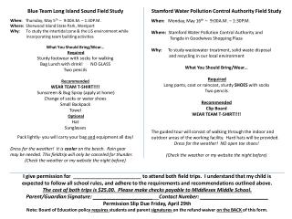Blue Team Long Island Sound Field Study When: Thursday, May 5 th – 9:00A.M. – 1:30P.M.