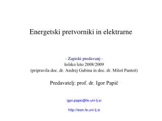 Energetski pretvorniki in elektrarne