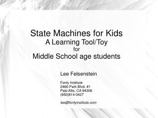State Machines for Kids A Learning Tool/Toy for Middle School age students