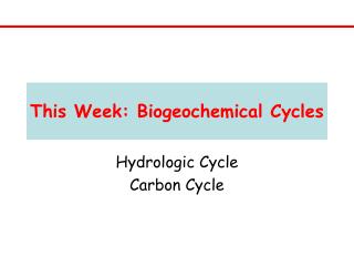 This Week: Biogeochemical Cycles