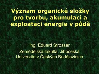 Význam organické složky pro tvorbu, akumulaci a exploataci energie v půdě