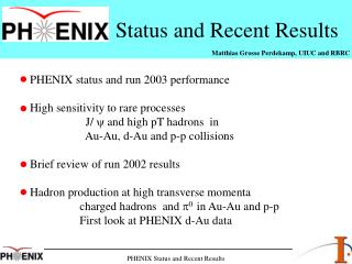 Status and Recent Results