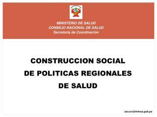 MINISTERIO DE SALUD CONSEJO NACIONAL DE SALUD Secretaria de Coordinación