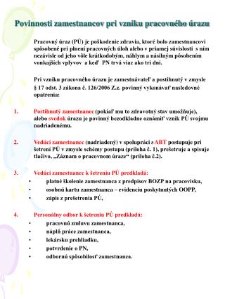 Povinnosti zamestnancov pri vzniku pracovného úrazu