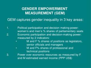 GENDER EMPOWERMENT MEASUREMENT (GEM)