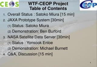 WTF-CEOP Project Table of Contents