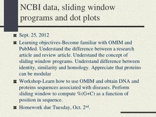 NCBI data, sliding window programs and dot plots