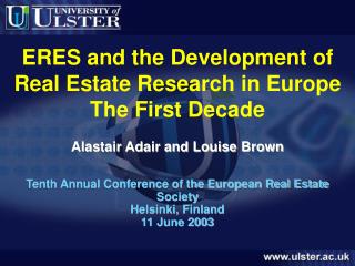 ERES and the Development of Real Estate Research in Europe The First Decade