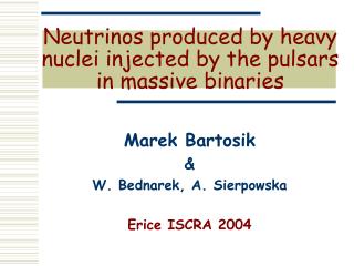 Neutrinos produced by heavy nuclei injected by the pulsars in massive binaries