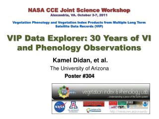 NASA CCE Joint Science Workshop Alexandria, VA. October 3-7, 2011