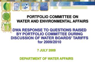 PORTFOLIO COMMITTEE ON WATER AND ENVIRONMENTAL AFFAIRS