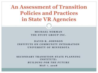 An Assessment of Transition Policies and Practices in State VR Agencies