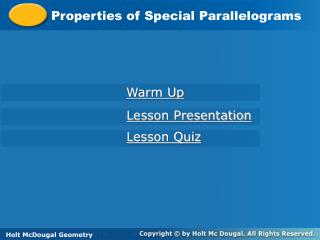 Properties of Special Parallelograms