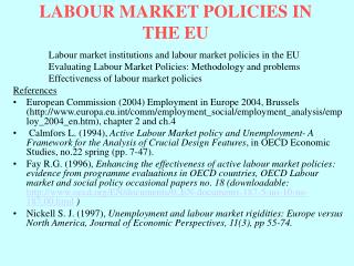 LABOUR MARKET POLICIES IN THE EU