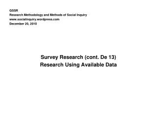 GSSR Research Methodology and Methods of Social Inquiry socialinquiry.wordpress