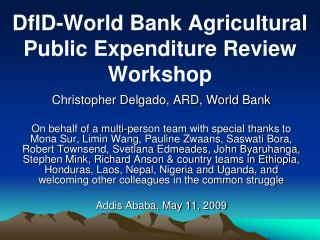 DfID-World Bank Agricultural Public Expenditure Review Workshop