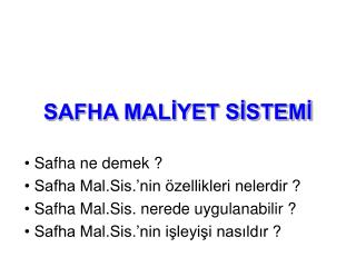 SAFHA MALİYET SİSTEMİ