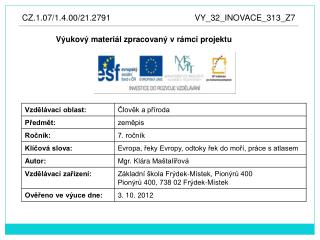 Výukový materiál zpracovaný v rámci projektu