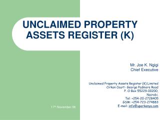 UNCLAIMED PROPERTY ASSETS REGISTER (K)