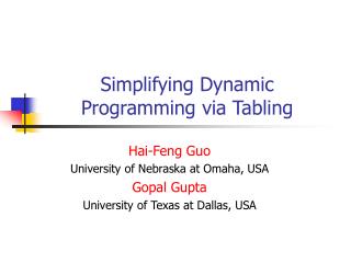 Simplifying Dynamic Programming via Tabling