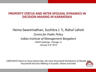 PROPERTY STATUS AND INTER SPOUSAL DYNAMICS IN DECISION-MAKING IN KARNATAKA