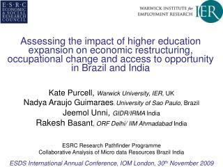 Kate Purcell, Warwick University, IER, UK