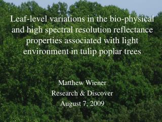 Matthew Wiener Research & Discover August 7, 2009