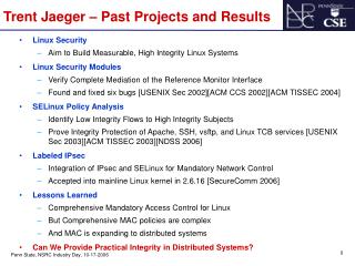 Trent Jaeger – Past Projects and Results