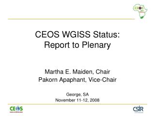 CEOS WGISS Status: Report to Plenary