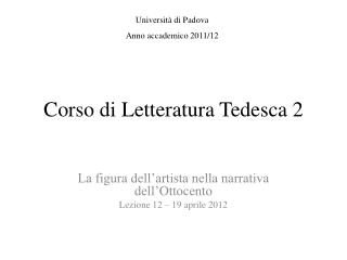 Corso di Letteratura Tedesca 2