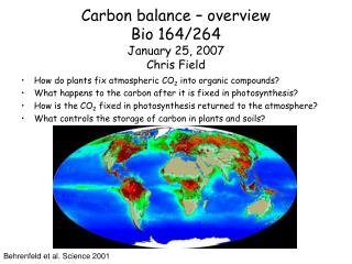 Carbon balance – overview Bio 164/264 January 25, 2007 Chris Field