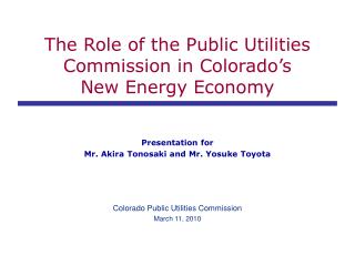 The Role of the Public Utilities Commission in Colorado’s New Energy Economy