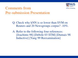 Comments from Pre-submission Presentation