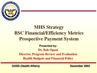 MHS Strategy BSC Financial/Efficiency Metrics Prospective Payment System