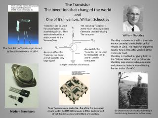 The Transistor The invention that changed the world and One of It’s Inventors, William Schockley