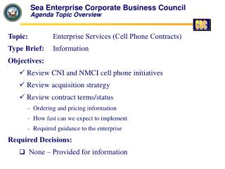 Sea Enterprise Corporate Business Council Agenda Topic Overview