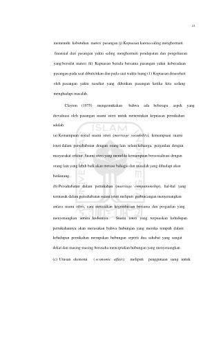 21 memenuhi kebutuhan materi pasangan (j) Kepuasan karena saling menghormati