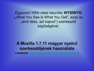 A Mozilla 1.7.11 magyar nyelvű szerkesztőjének használata