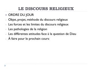 LE DISCOURS RELIGIEUX