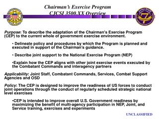 Chairman’s Exercise Program CJCSI 3500.XX Overview