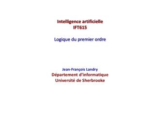 Intelligence artificielle IFT615 Logique du premier ordre