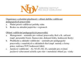 Organizace s celostátní působností v oblasti dalšího vzdělávaní pedagogických pracovníků