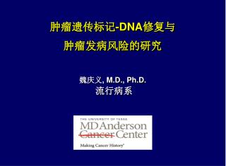 肿瘤遗传标记 -DNA 修复与 肿瘤发病风险的研究 魏庆义 , M.D., Ph.D. 流行病系